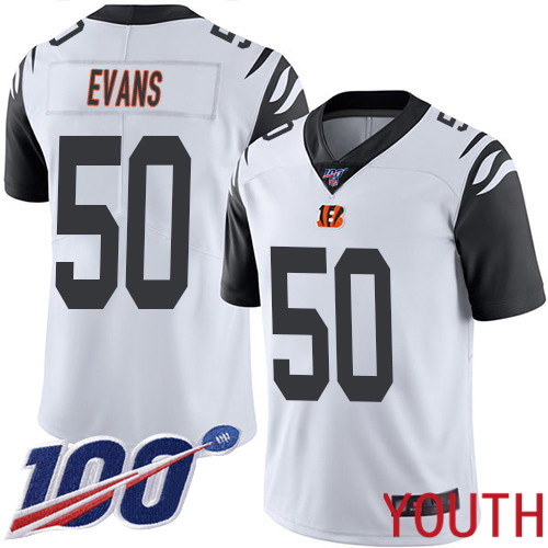 Cincinnati Bengals Limited White Youth Jordan Evans Jersey NFL Footballl #50 100th Season Rush Vapor Untouchable->youth nfl jersey->Youth Jersey